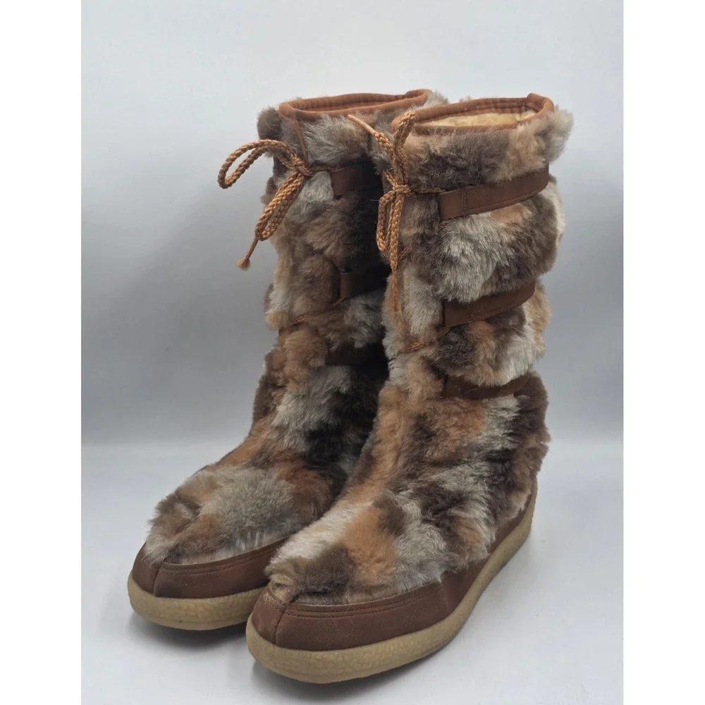 Snowland Vintage Yodelers 70s Brown Suede Faux Fur Snow Boots Womens 9